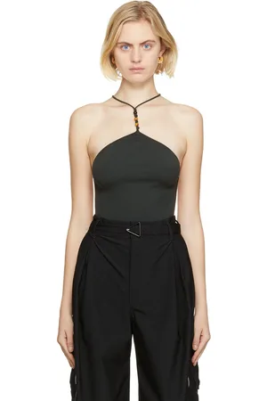 Bottega Veneta Khaki Cashmere Twist Halter Bodysuit