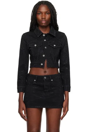 Alexander Wang Black Shrunken Crystal Hotfix Denim Jacket
