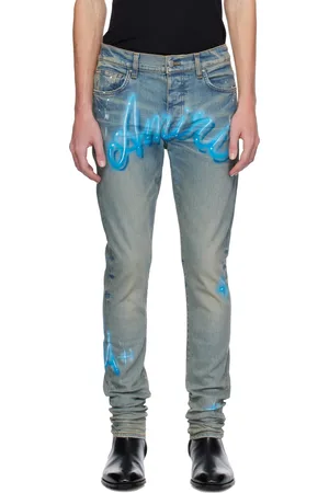 AMIRI Blue Airbrush Logo Skinny Jeans