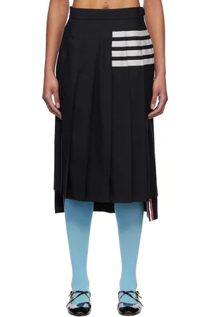 Thom Browne Navy Plain Weave 4-Bar Pleated Midi Skirt