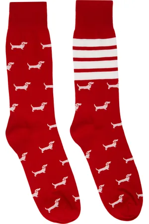 Thom Browne Red Cotton 4-Bar Hector Mid Calf Socks