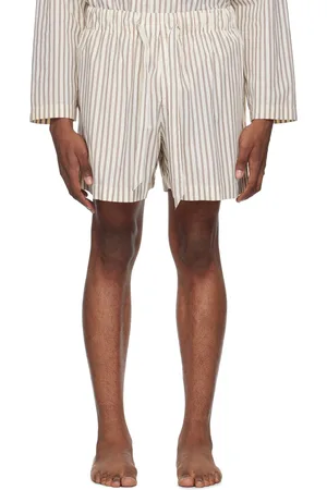 Tekla Brown & Off-White Drawstring Pyjama Shorts