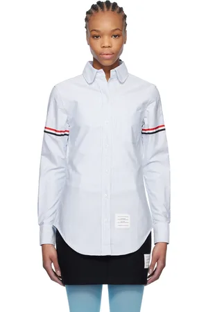 Thom Browne Blue & White Stripe Oxford Armband Round Collar Shirt