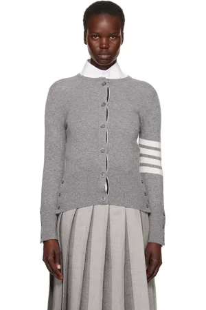 Thom Browne Gray Cashmere 4-Bar Classic Crew Neck Cardigan