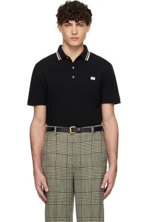 VALENTINO Black Cotton Piqué Vlogo Patch Polo