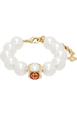 Casablanca Gold & White Logo Faux-Pearl Bracelet