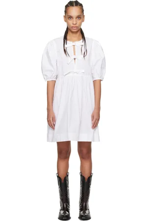 Ganni White Cotton Poplin Tie String Minidress