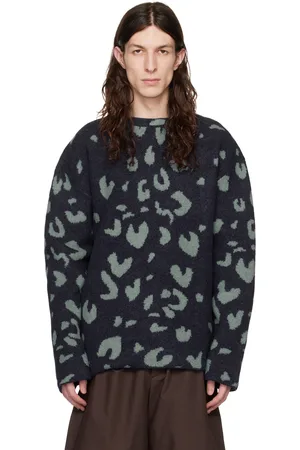 Jil Sander Blue Leopard Long Sleeve Crewneck