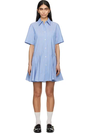 Marni Blue Cotton Poplin Striped Shirt Minidress