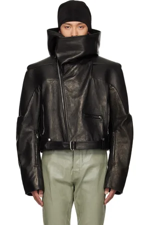 Rick Owens Black Hollywood Hooded Stooges Leather Jacket