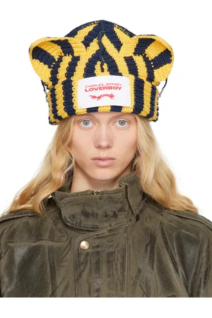Charles Jeffrey Loverboy Yellow & Navy Chunky Ears Beanie