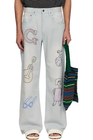 Glass Cypress Blue Embroidered Oversized Denim Jeans