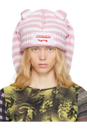 Charles Jeffrey Loverboy SSENSE Exclusive Pink & White Chunky Rabbit Beanie