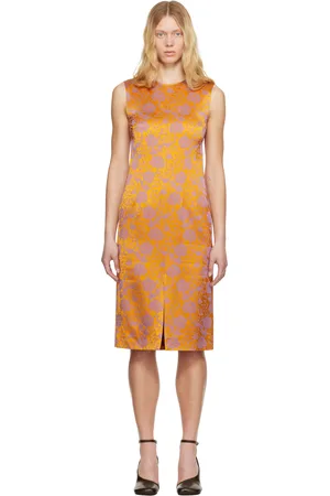 DRIES VAN NOTEN Orange & Purple Floral Midi Dress