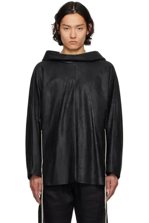 Rick Owens Black Hollywood Hooded Tunic Leather Jacket