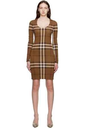 Burberry Brown Exaggerated Check Midi Dress