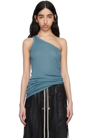 Rick Owens Blue Hollywood One Shoulder Tank Top