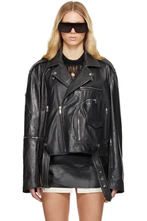 Rick Owens Black Hollywood Cropped Jumbo Bauhaus Stooges Leather Jacket
