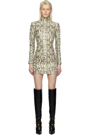 Balmain Gray & Brown Snake Leather Minidress