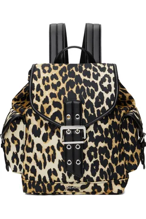 Ganni Tan & Black Leopard Small Nylon Bucky Backpack