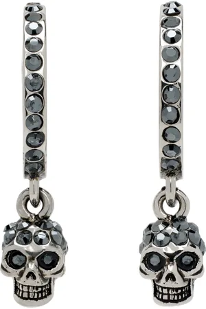 Alexander McQueen Gunmetal Skull Mini Creole Hoop Earrings