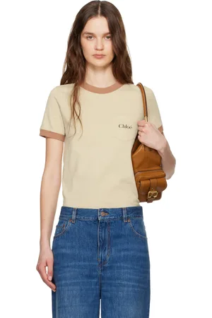 Chloé Beige Crew-Neck Logo T-shirt