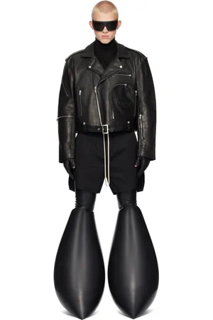 Rick Owens Black Porterville Cropped Jumbo Bauhaus Stooges Leather Jacket