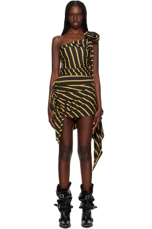 Vaquera Black & Yellow Striped Rose Minidress