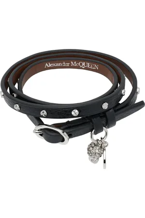 Alexander McQueen Black Hammered Studs Double-Wrap Bracelet