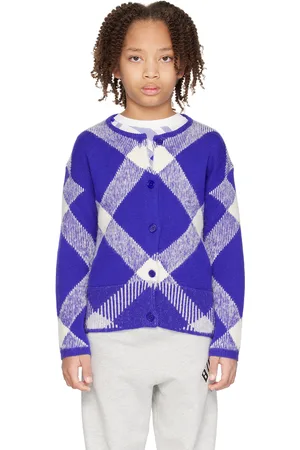 Burberry Kids Blue & White Check Cardigan