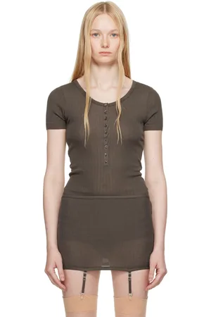 LEMAIRE Brown Buttoned Rib Bodysuit