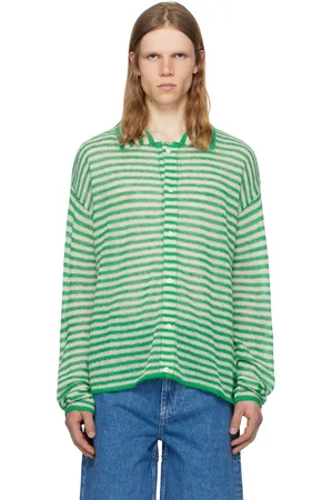 SUNNEI Off-White & Green Striped Mohair Cardigan