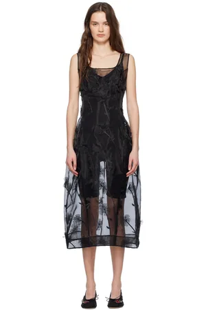 Simone Rocha Black Sculpted Carnation Organza Midi Dress