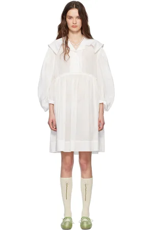 Simone Rocha White Beaded Sailor Collar Shirt Minidress