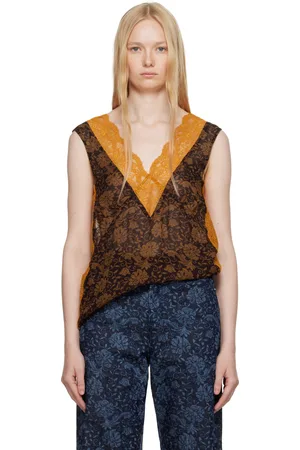 DRIES VAN NOTEN Brown & Orange Lace Top