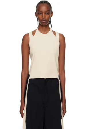 DION LEE Beige Halter Tie Tank Top