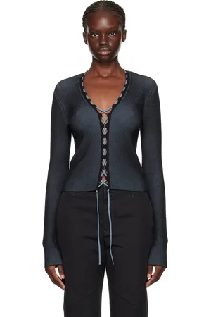 DION LEE Black & Blue Bichrome Cardigan