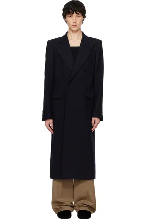 DRIES VAN NOTEN Navy Wool Coat