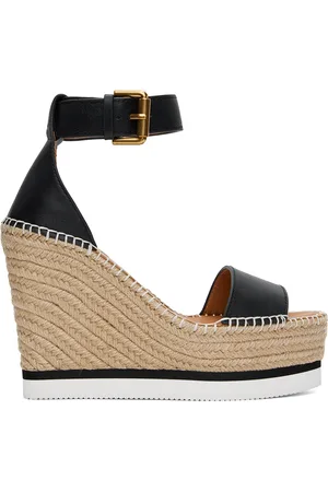 See by Chloé Black & Tan Glyn Espadrille Heeled Sandals