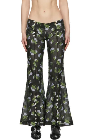 yuhan wang Black Jacquard Floral Trousers