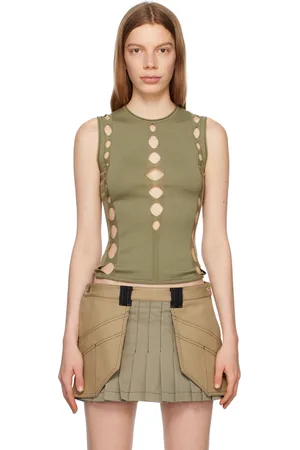 DION LEE Khaki Snake Diamond Tank Top