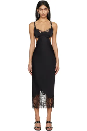 DION LEE Black Sweetheart Neck Midi Dress