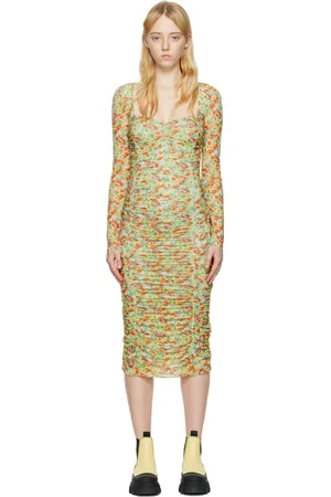 Ganni Green Floral Midi Dress