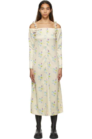 Ganni Yellow Recycled Polyester Midi Dress