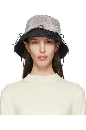 KARA Black Crystal Mesh Bow Bucket Hat