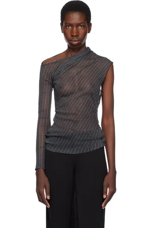Courrèges Black Asymmetric Striped Mesh T-shirt