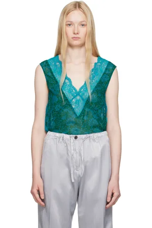 DRIES VAN NOTEN Blue & Green Floral Tank Top