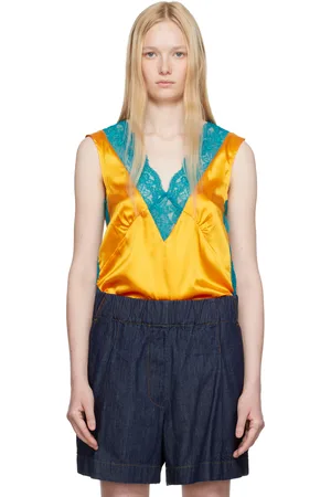 DRIES VAN NOTEN Orange & Blue Silk Lace Tank Top