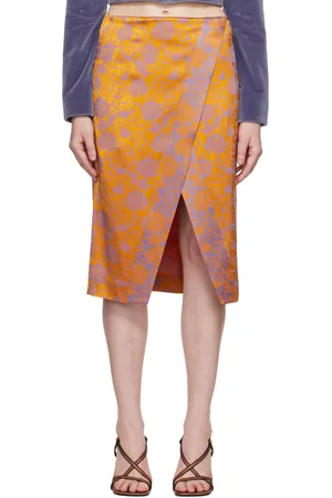 DRIES VAN NOTEN Orange & Purple Floral Midi Skirt