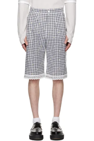 Anna Sui SSENSE Exclusive Black & Gray Daisy Embroidery On Gingham Shorts